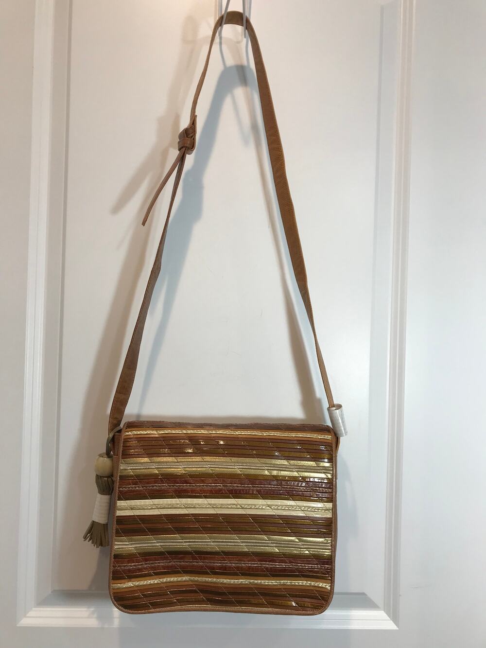 SHARIF VINTAGE Woven Leather Boho Shoulder Crossbody Bag with Tassel
